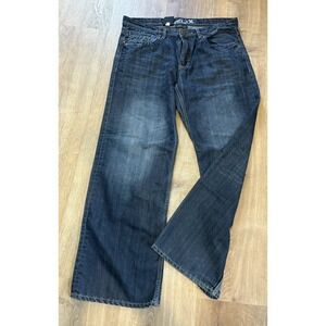 Helix Men's Loose Straight Jeans 36x30 Blue Denim Distressed Dark Wash